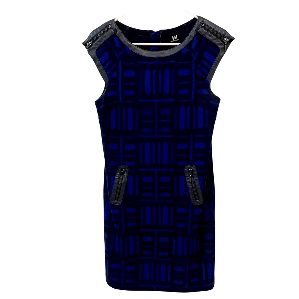 W by Worth Blue & Black Pattern Mid-Length